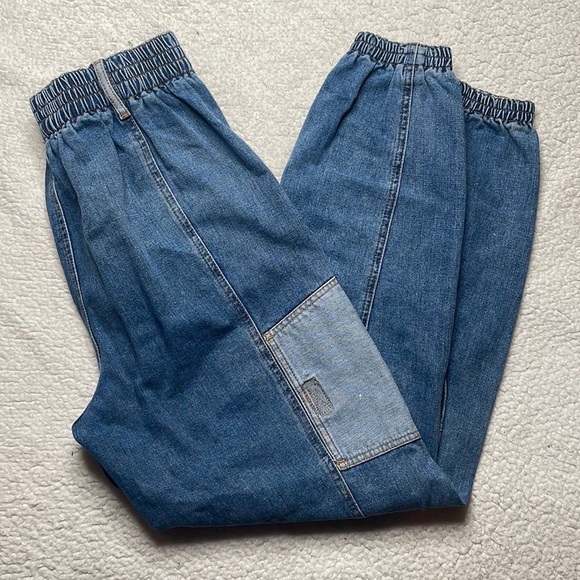 Y2K Urban Outfitters Jeans Patchwork BDG Medium Elastic Waist Ankle Pockets - Picture 4 of 8